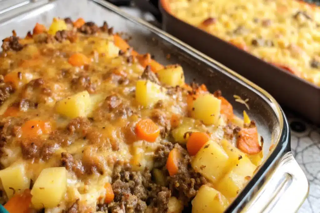 Amish Hamburger with Fall Veggies Bake