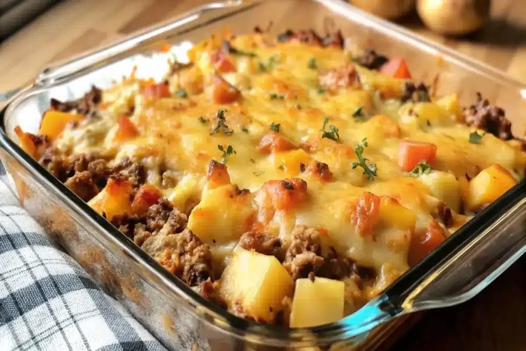 Amish Hamburger with Fall Veggies Bake Recipe