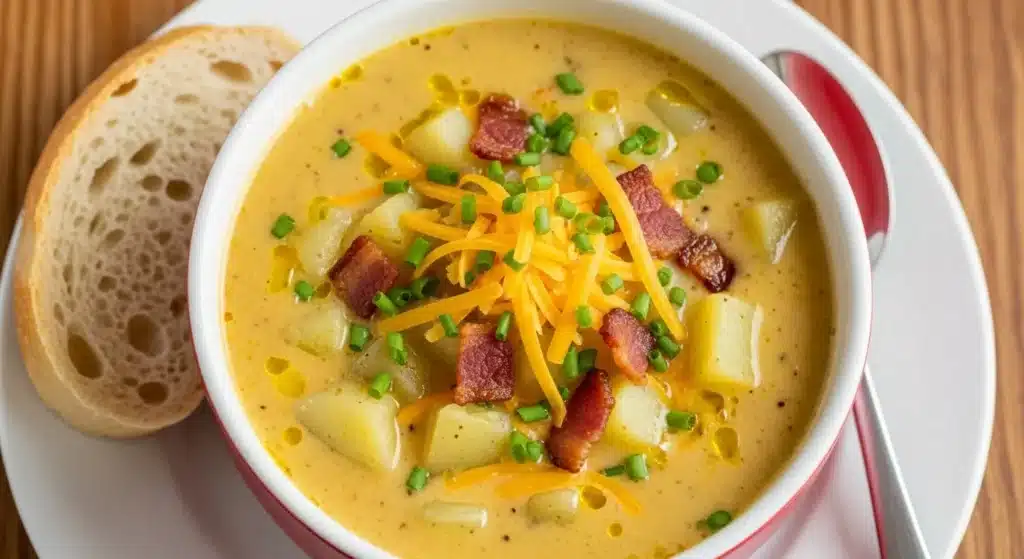 Cheddar Garlic Herb Potato Soup served warm