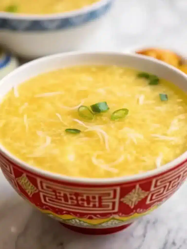 Egg Drop Soup with golden egg ribbons in broth