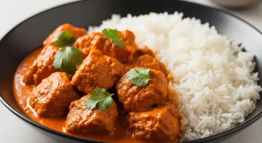 Creamy Crockpot Butter Chicken with cilantro garnish