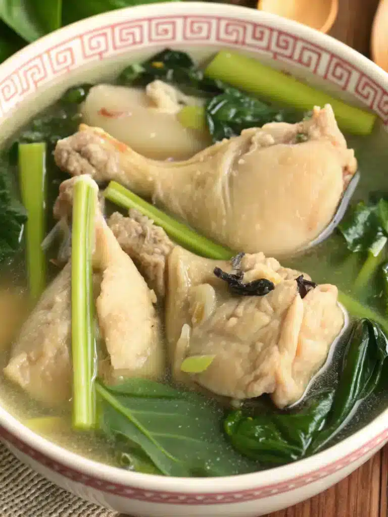 Filipino Style Chicken Tinola with clear broth and fresh vegetables