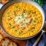 Chicken Pot Pie Soup with parsley garnish