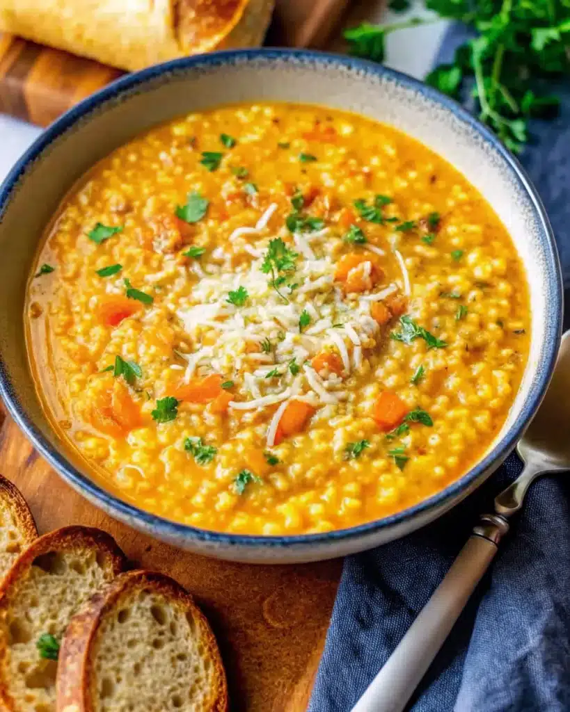 Chicken Pot Pie Soup with parsley garnish