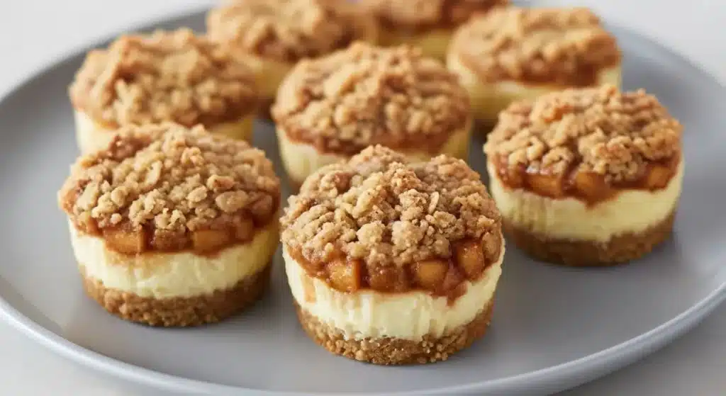 Apple Crisp Mini Cheesecakes on a plate