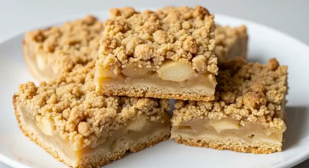 Freshly baked apple bars with buttery crust and spiced crumb topping