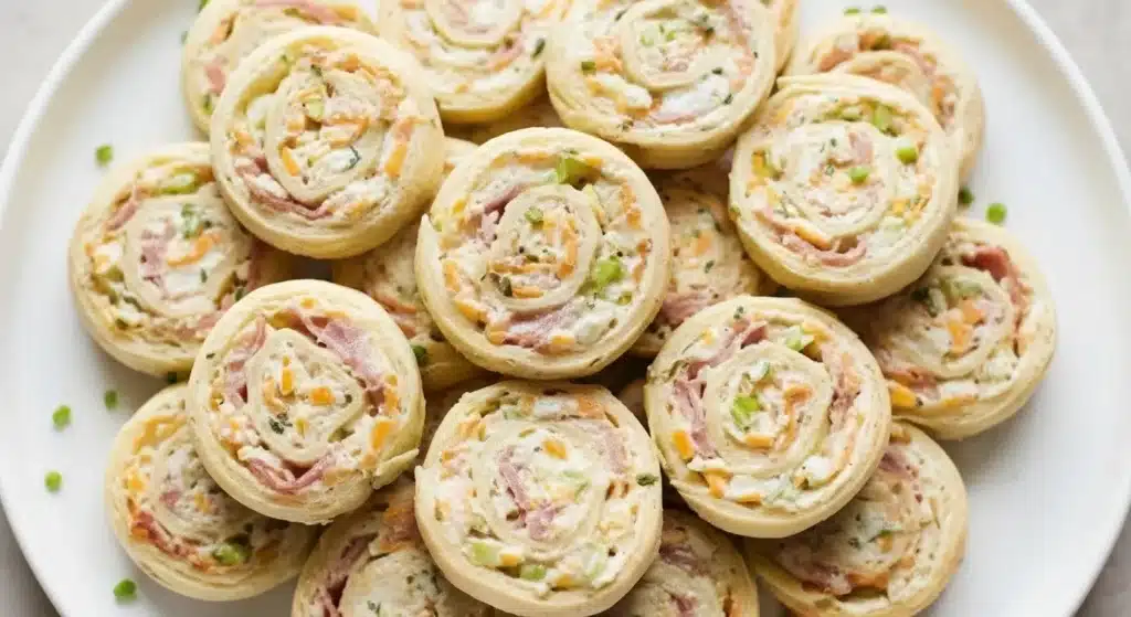 Flaky ranch ham and cheese pinwheels with melted cheddar and herbs