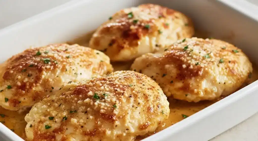 Tender baked chicken breast in rich creamy sauce