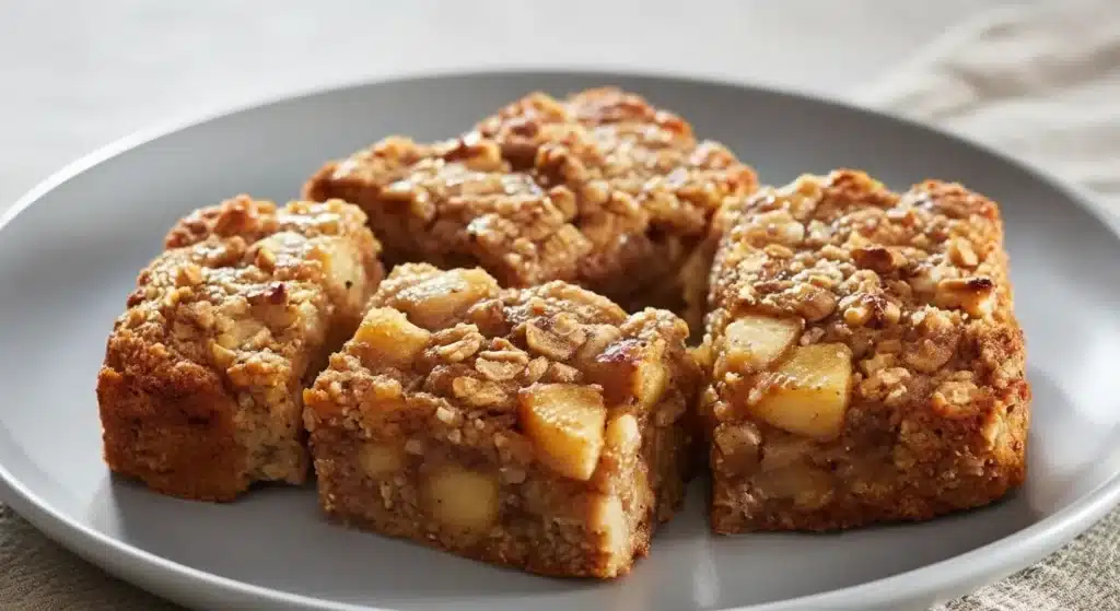 Warm Oatmeal Apple Breakfast Bake with cinnamon topping