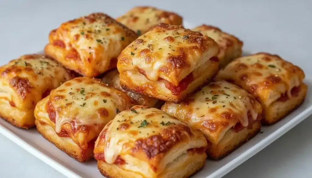 Crispy air fryer pizza rolls cooked to a golden brown and ready to serve