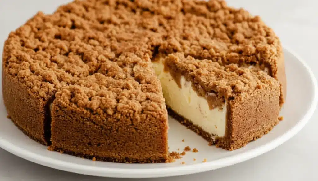 Whole apple crumble cheesecake with golden oat topping