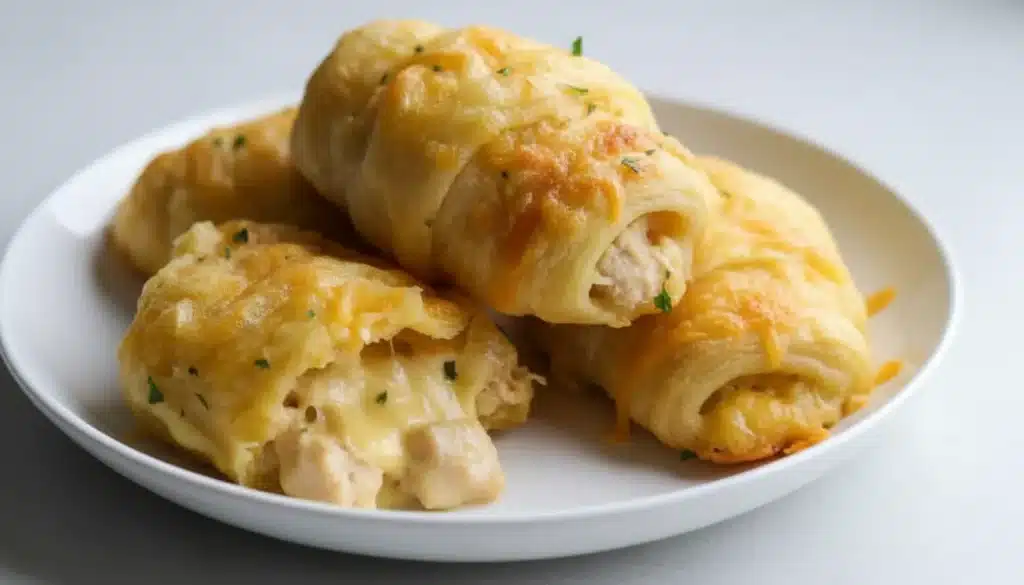 Cheesy chicken crescent bake with creamy filling and golden flaky top layer