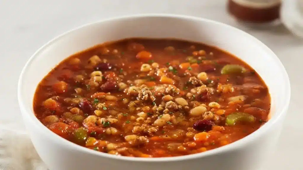 Hearty bowl of Olive Garden Pasta e Fagioli soup