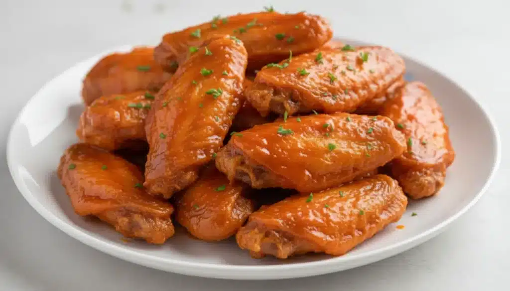 Tender slow cooker buffalo wings coated in rich spicy sauce