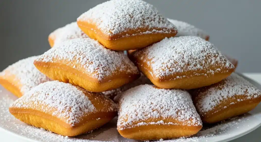 Golden Vanilla French Beignets dusted with powdered sugar