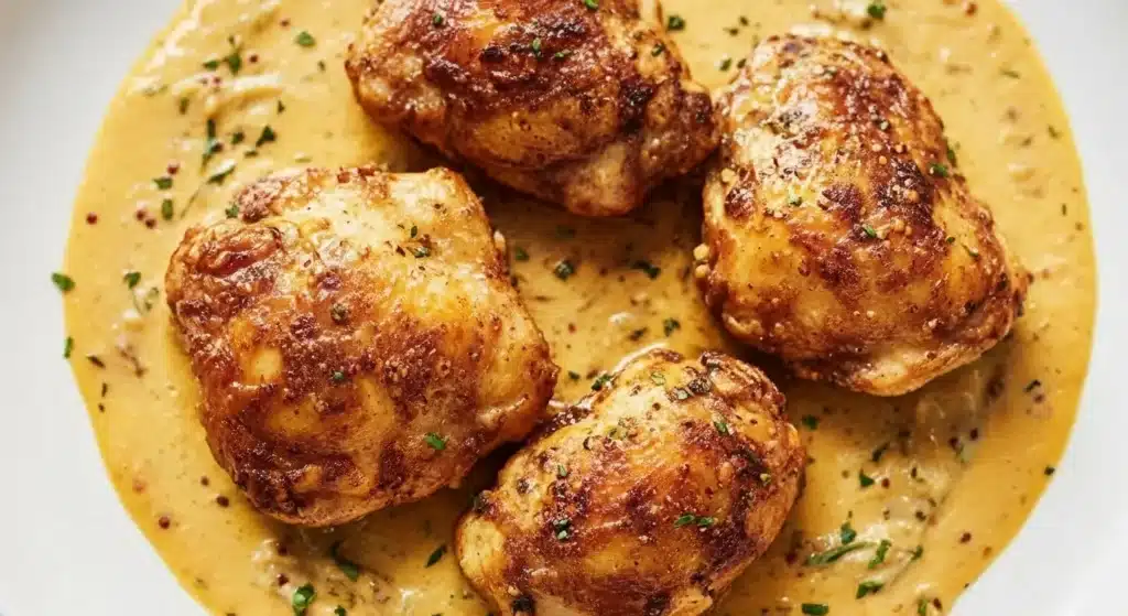 Golden Nigella chicken thighs roasted with lemon, garlic, and fresh herbs