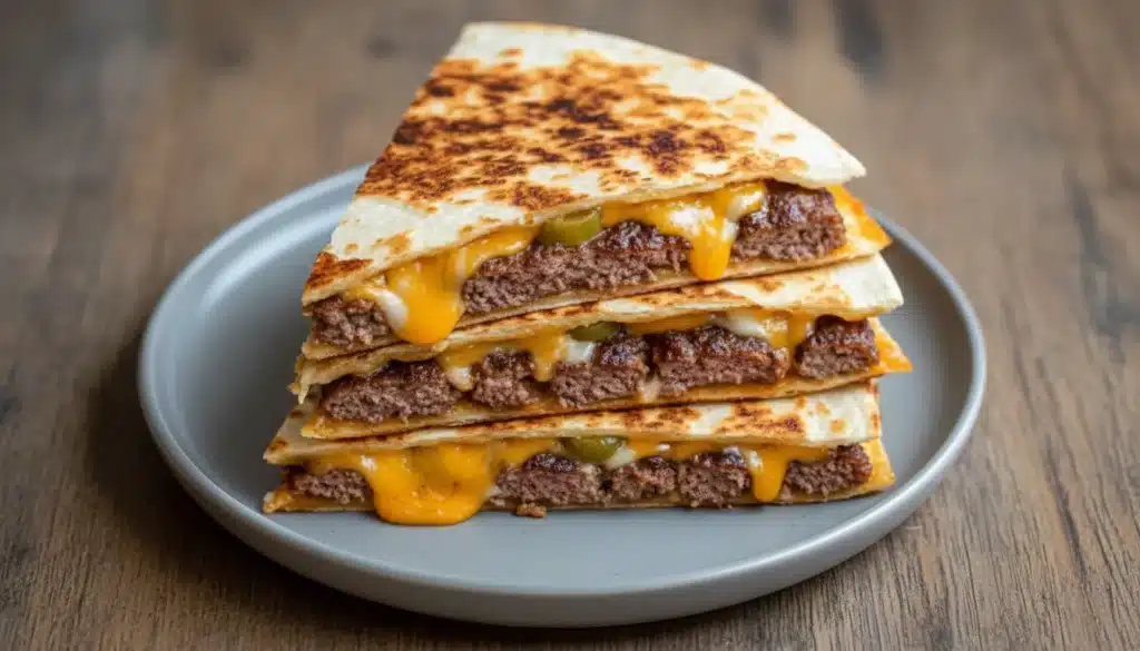 Golden Smashburger Quesadilla filled with cheesy smash patties