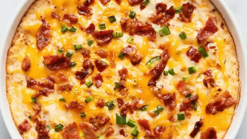 Creamy baked jalapeño popper dip with cheese and bacon
