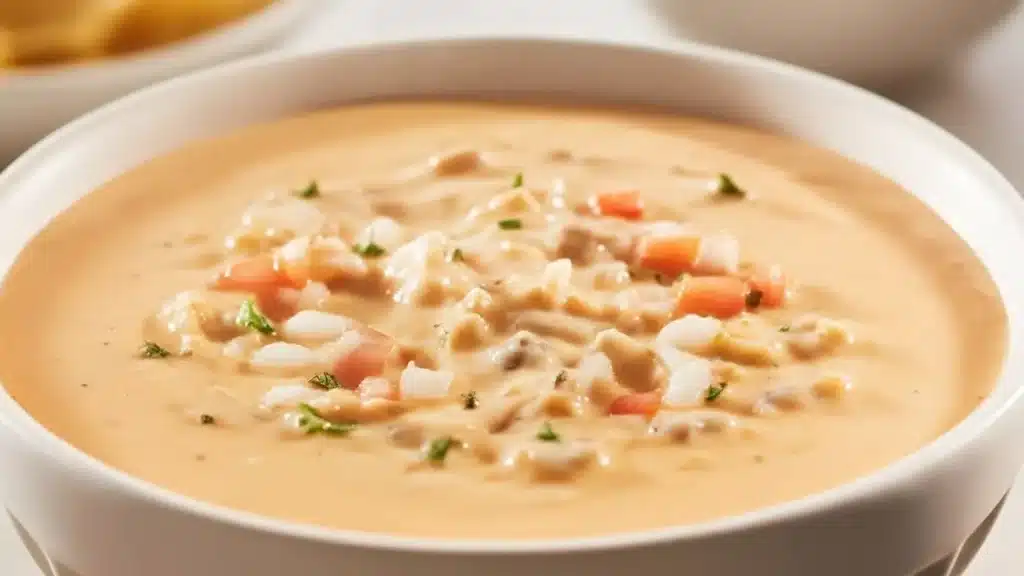 Bowl of creamy Tex-Mex queso dip garnished with cilantro