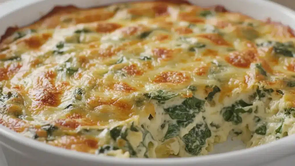 Baked spinach artichoke dip with golden bubbly cheese