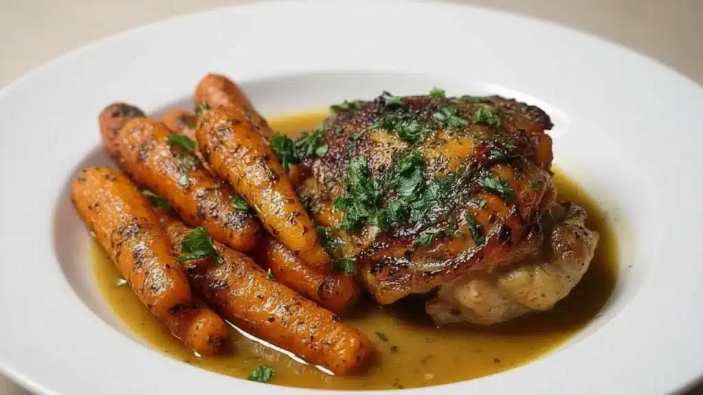 Roasted garlic herb chicken with caramelized carrots