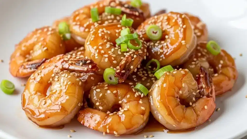 Juicy honey garlic shrimp coated in sticky glaze