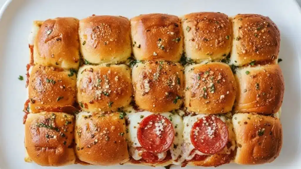 Pepperoni pizza sliders baked with mozzarella and garlic butter