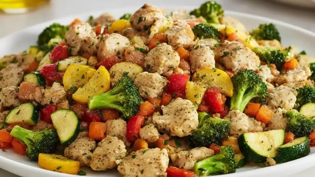 Sheet pan chicken and veggies roasted until golden and tender