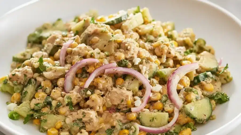 Fresh street corn creamy cucumber salad with cotija and cilantro