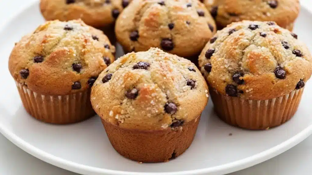 Bakery-style chocolate chip muffins with tall domed tops