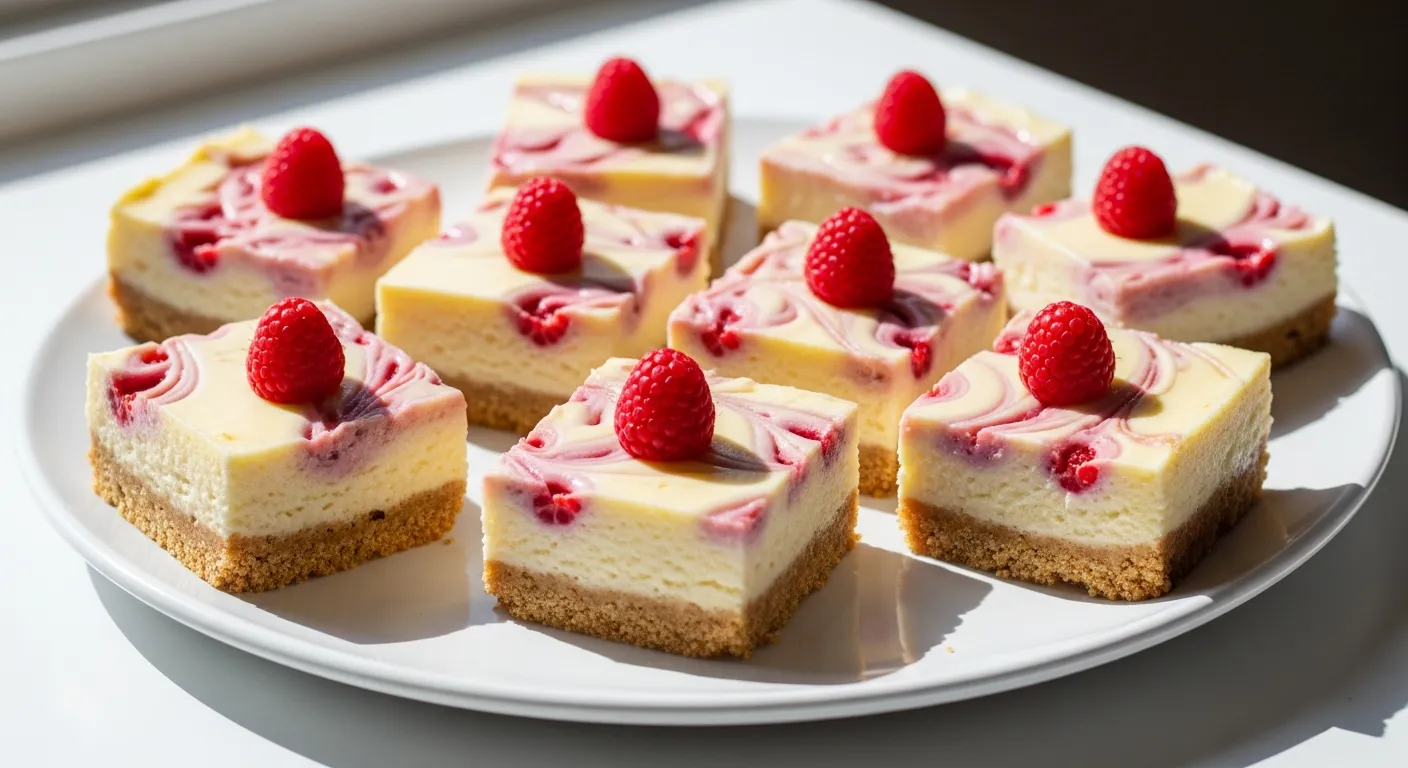 A close-up shot of freshly sliced Lemon Raspberry Swirl Bars showing the vibrant pink fruit pattern and golden crust.