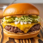 A perfectly seared double cheeseburger with melted cheese on a toasted brioche bun, demonstrating the final Smash Burger Recipe.