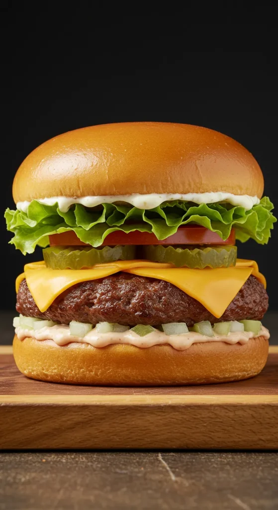 A vertical stack of three crispy cheeseburgers with melting cheese, optimized for a Smash Burger Recipe pin.