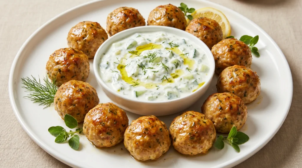 Delicious Greek Turkey Meatballs with Tzatziki Sauce