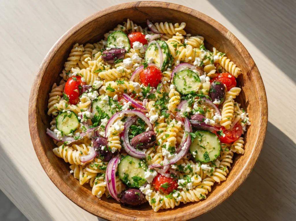 Mediterranean Pasta Salad with Feta and Lemon Vinaigrette