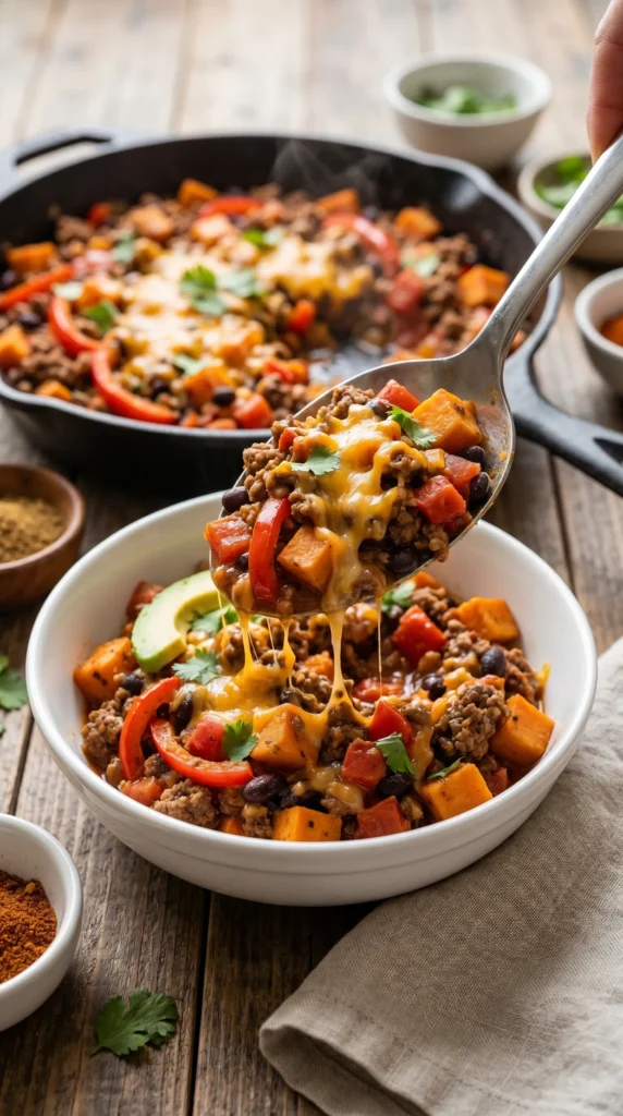 Southwestern Ground Beef Sweet Potato Skillet Recipe