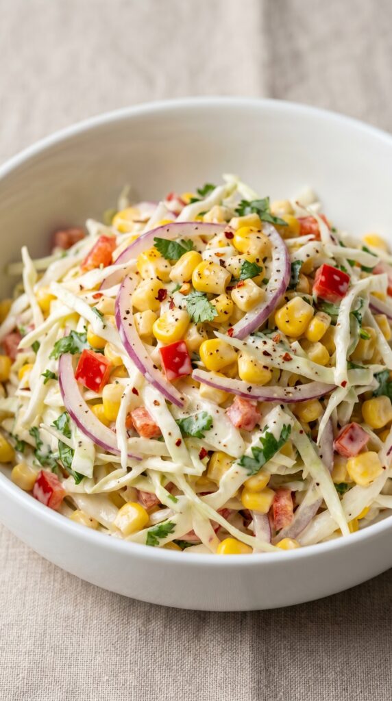Easy Spicy Corn Slaw Recipe With a Creamy Kick